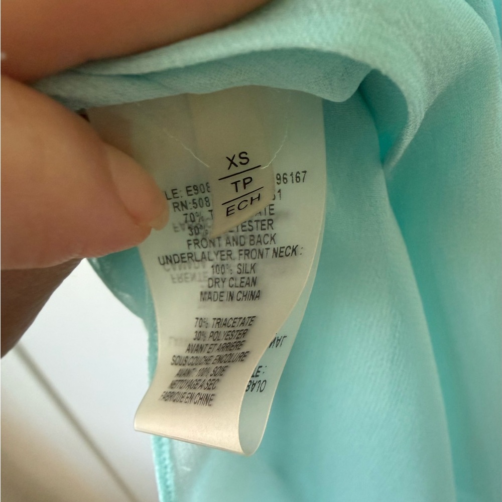 Elie Tahari Sleeveless V-Neck Chiffon Layered Tank - Aqua Blue - Picture 5 of 5